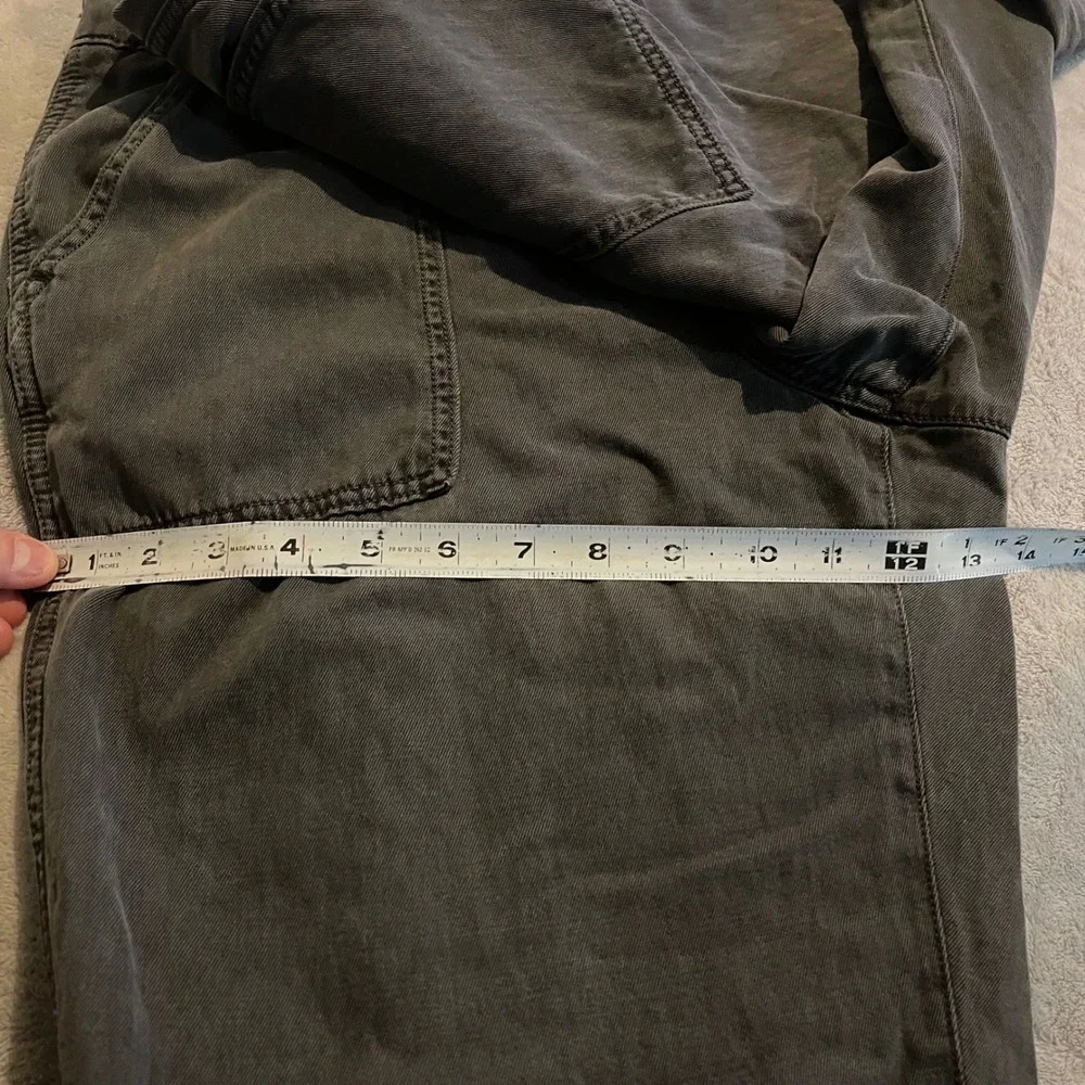 Aerie Pants Womens Large Gray High Waisted Wide Leg Raw Hem Cotton Linen Utility